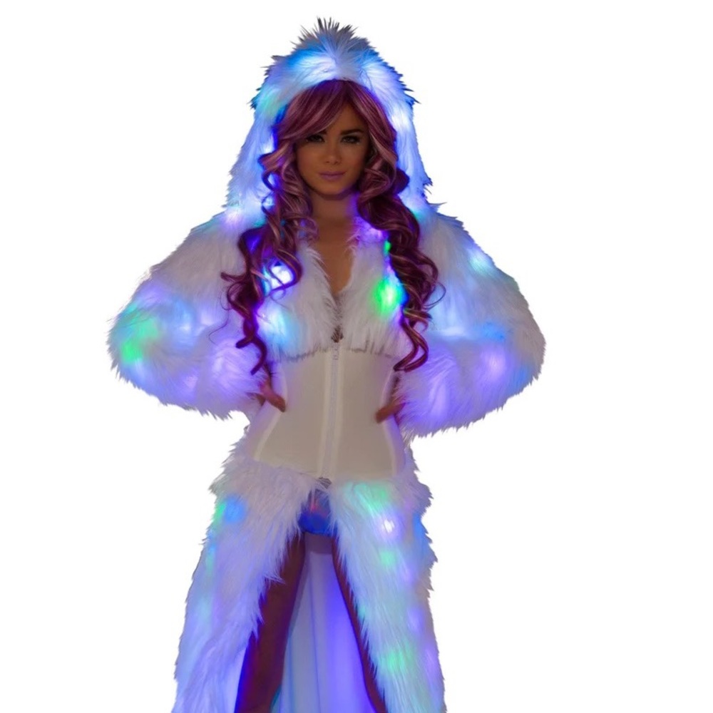 J. Valentine Light Up Long Faux Fur Cincher Coat